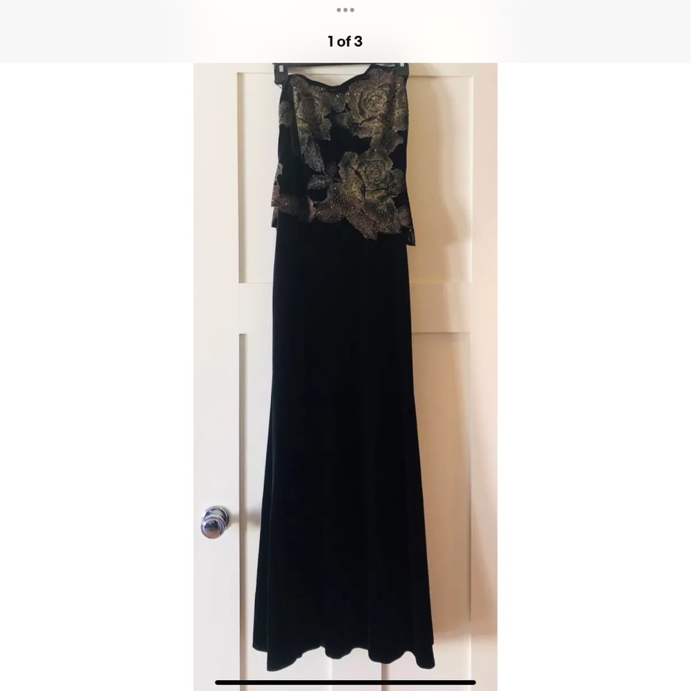 Tadashi Shoji Strapless Velvet Formal Dress (black, size 2)